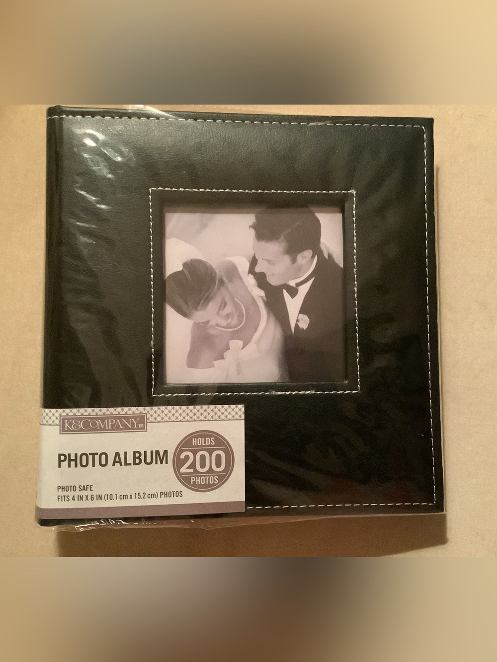Black Faux Leather Photo Album with White Stitching